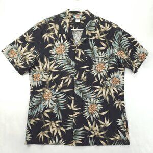 Vintage Hawaii Blues Shirt Mens Large Black Hawaiian 100% Cotton Camp